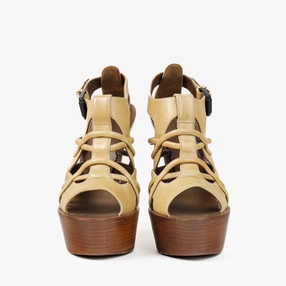 Bottega Veneta Brown Khaki Cage Wooden Platform Stiletto Sandal - Picture 2 of 10